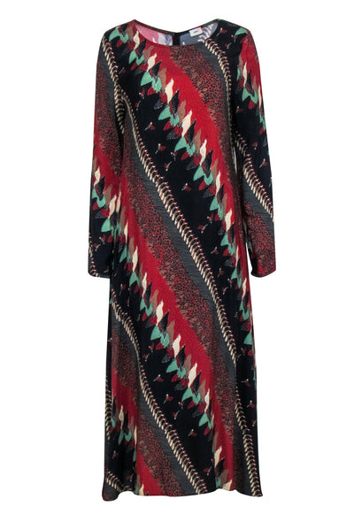 Current Boutique-Warm - Red, Black, & Cream Multicolor Print Long Sleeve Maxi Dress Sz 2