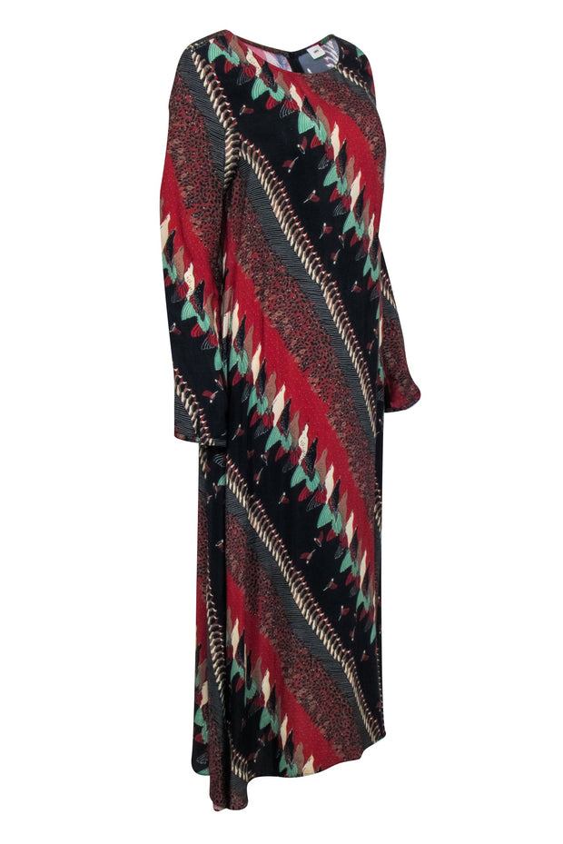 Current Boutique-Warm - Red, Black, & Cream Multicolor Print Long Sleeve Maxi Dress Sz 2