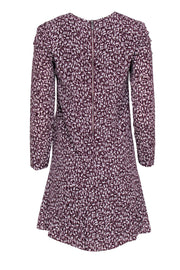 Current Boutique-Whistles - Maroon Printed Long Sleeve A-Line Dress w/ Ruched Shoulders Sz 2