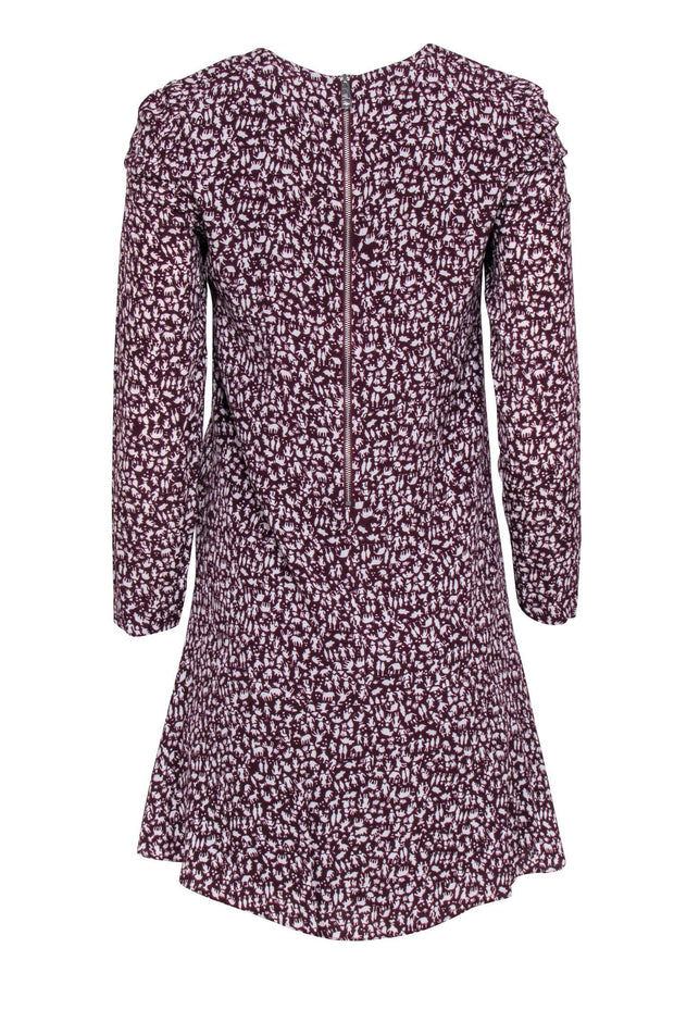 Current Boutique-Whistles - Maroon Printed Long Sleeve A-Line Dress w/ Ruched Shoulders Sz 2
