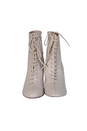 Current Boutique-Whistles - Beige Leather Lace Up Short Boot Heels Sz 8