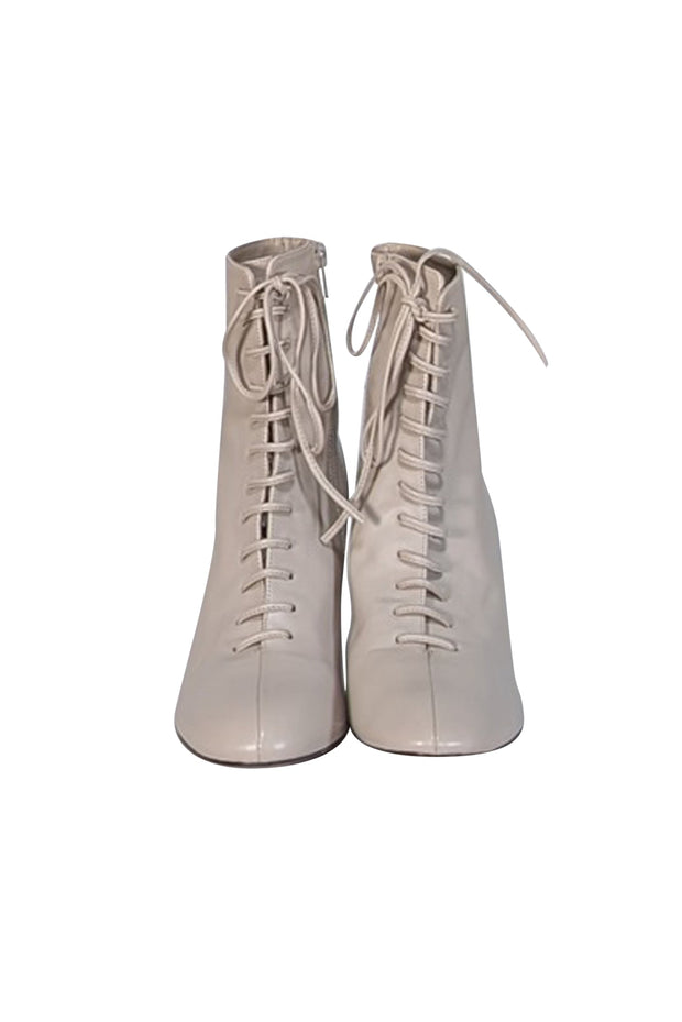 Current Boutique-Whistles - Beige Leather Lace Up Short Boot Heels Sz 8