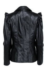 Current Boutique-White House Black Market - Black Leather Jacket w/ Ruffled Shoulder Sz M