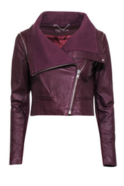 Current Boutique-Yigal Azrouel - Maroon Leather Moto Zip Jacket Sz 2