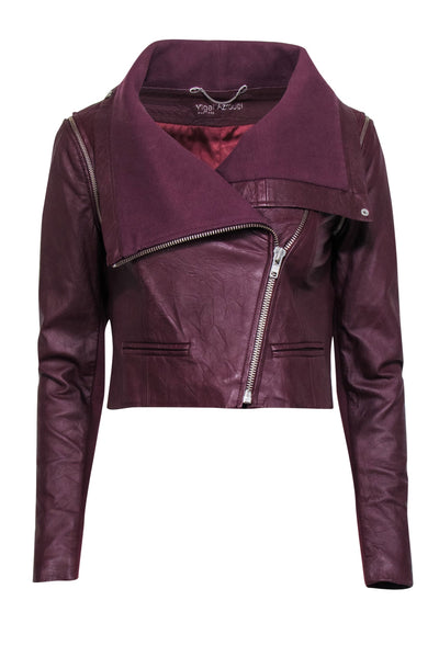 Current Boutique-Yigal Azrouel - Maroon Leather Moto Zip Jacket Sz 2