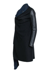 Current Boutique-Yigal Azrouel - Black Knit Open Sweater w/ Leather Accents Sz S