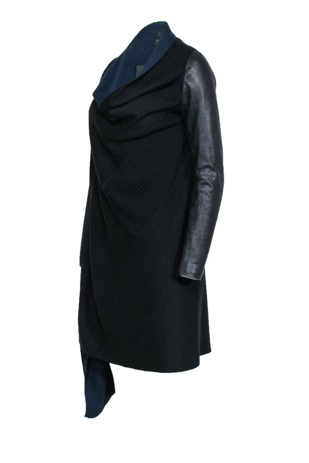 Current Boutique-Yigal Azrouel - Black Knit Open Sweater w/ Leather Accents Sz S