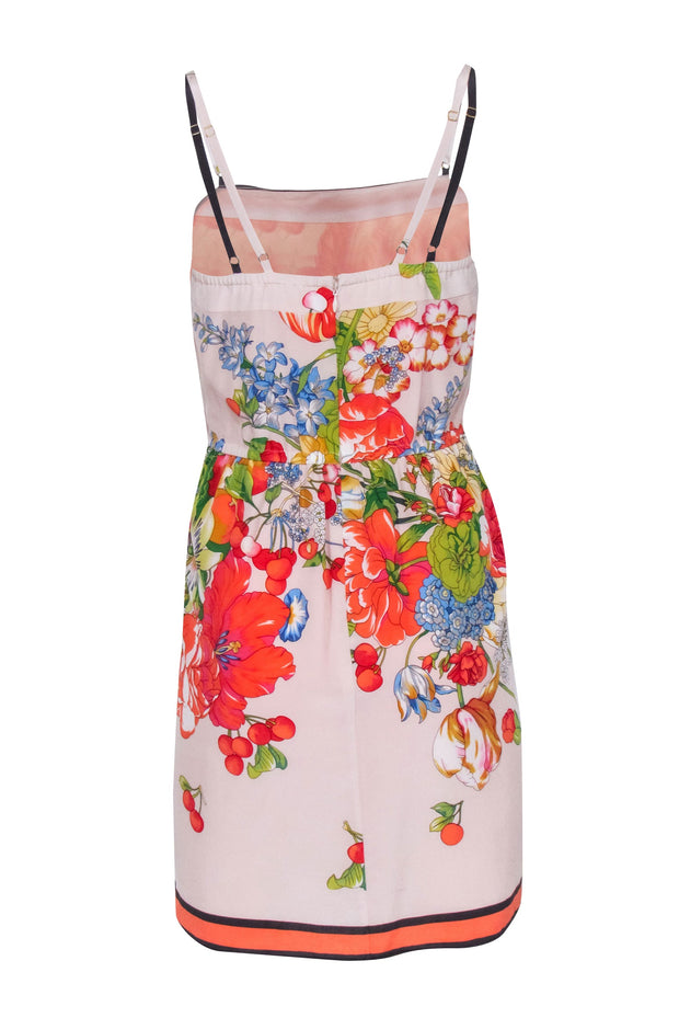 Current Boutique-Yoana Baraschi - Peach Pink & Multi Color Floral Print Silk Dress Sz S