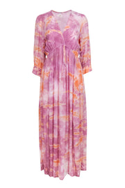 Current Boutique-Young Fabulous & Broke - Purple & Orange Tie Dye Cropped Sleeve Midi Dress Sz S