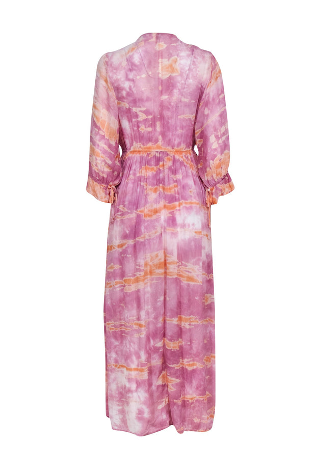 Current Boutique-Young Fabulous & Broke - Purple & Orange Tie Dye Cropped Sleeve Midi Dress Sz S