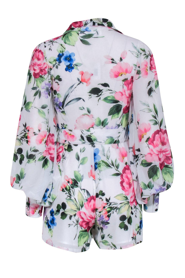 Current Boutique-Yumi Kim - White w/ Multi Color Floral Print Long Sleeve Romper Sz XS