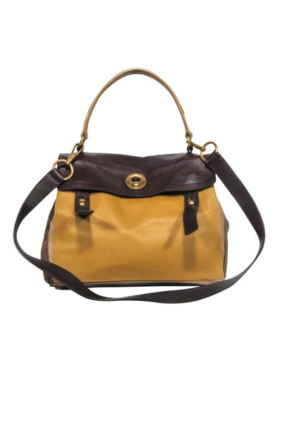 Current Boutique-Yves Saint Laurent - Mustard Yellow & Brown Leather Muse Satchel Bag