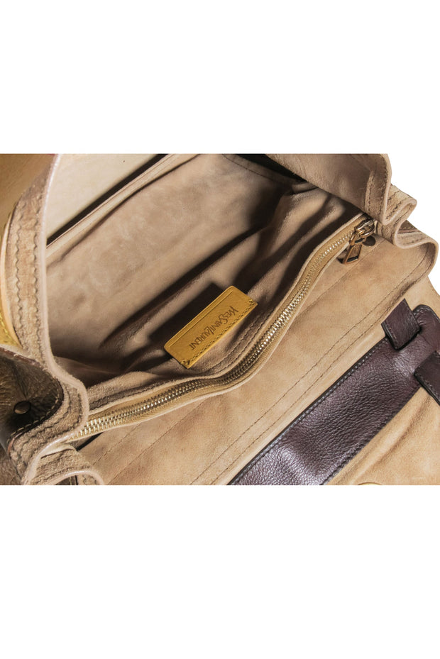 Current Boutique-Yves Saint Laurent - Mustard Yellow & Brown Leather Muse Satchel Bag