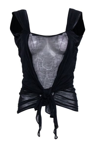 Current Boutique-Yves Saint Laurent - Navy Sleeveless Semi Sheer Top Sz S