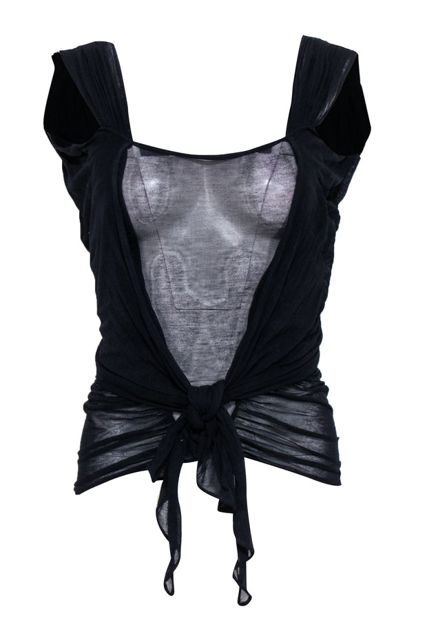 Current Boutique-Yves Saint Laurent - Navy Sleeveless Semi Sheer Top Sz S