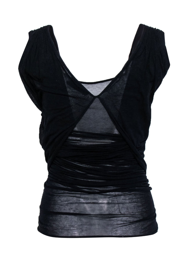 Current Boutique-Yves Saint Laurent - Navy Sleeveless Semi Sheer Top Sz S