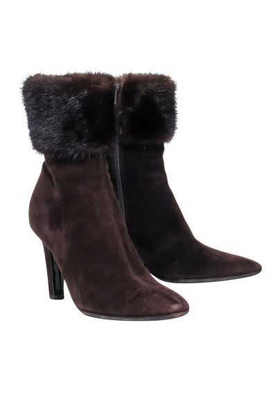 Current Boutique-Yves Saint Laurent - Brown Suede w/ Fur Ankle Trim Sz 7.5