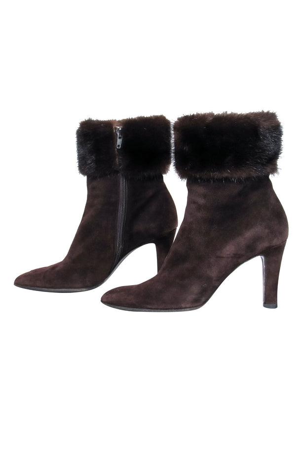 Current Boutique-Yves Saint Laurent - Brown Suede w/ Fur Ankle Trim Sz 7.5