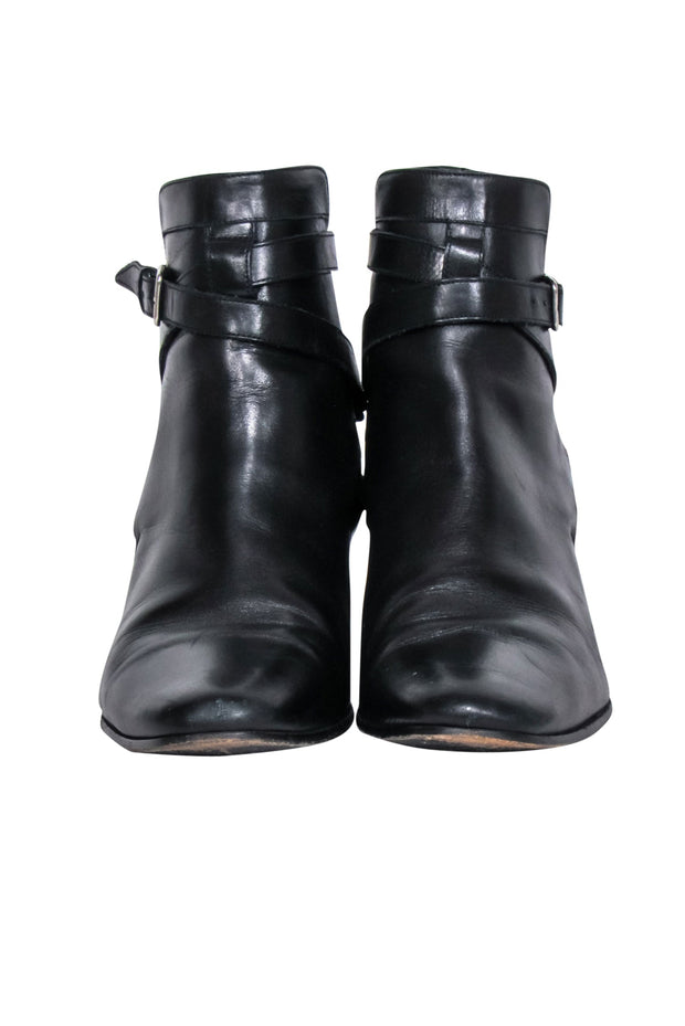 Current Boutique-Yves Saint Laurent - Black Leather Ankle Strap Boots Sz 8.5