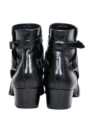 Current Boutique-Yves Saint Laurent - Black Leather Ankle Strap Boots Sz 8.5