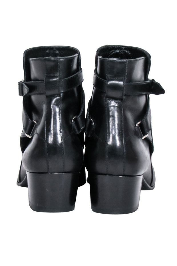 Current Boutique-Yves Saint Laurent - Black Leather Ankle Strap Boots Sz 8.5