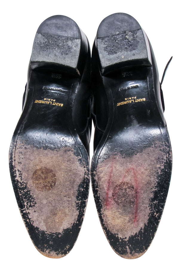 Current Boutique-Yves Saint Laurent - Black Leather Ankle Strap Boots Sz 8.5