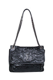 Current Boutique-Yves Saint Laurent - Black Patent Leather Chevron "Niki" Shoulder Bag