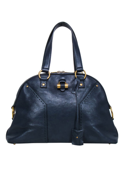 Current Boutique-Yves Saint Laurent - Navy Leather Barrel Handbag