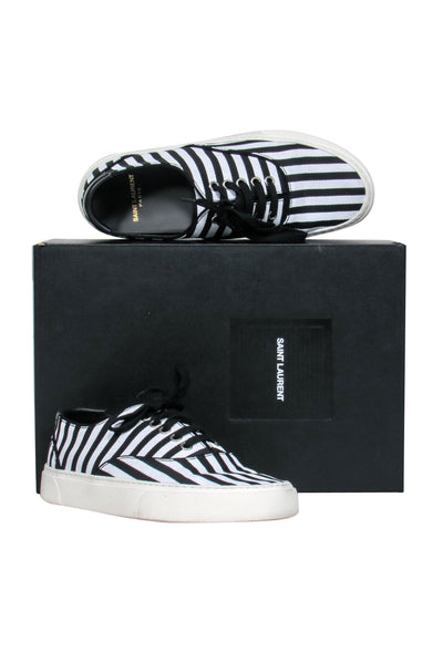 Current Boutique-Saint Laurent - Black & White Stripe Low Top Sneaker Sz 7.5