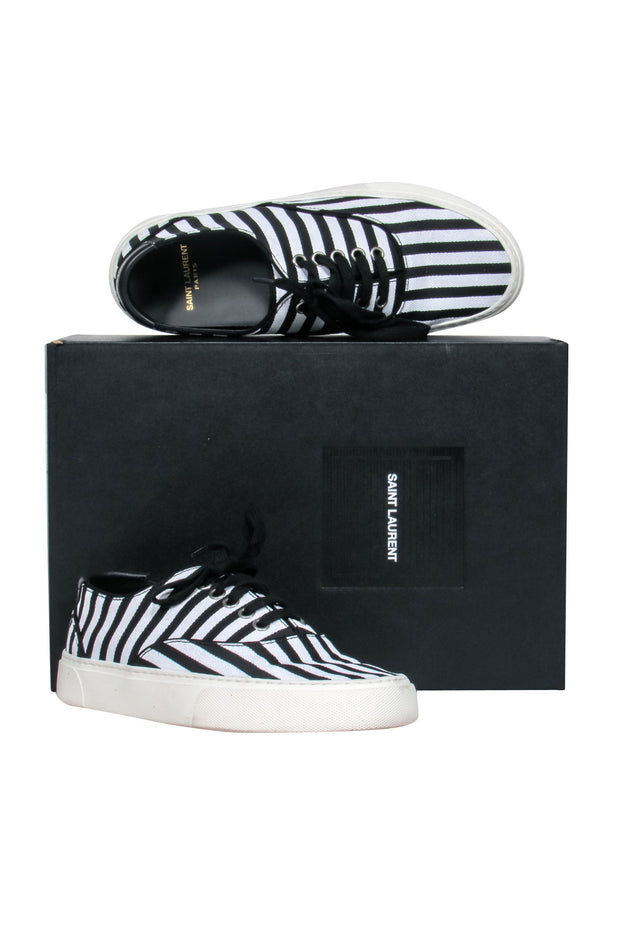 Current Boutique-Saint Laurent - Black & White Stripe Low Top Sneaker Sz 7.5