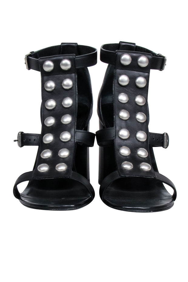 Current Boutique-Yves Saint Laurent - Black Studded Front Strappy Pumps Sz 11