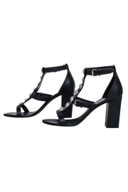 Current Boutique-Yves Saint Laurent - Black Studded Front Strappy Pumps Sz 11