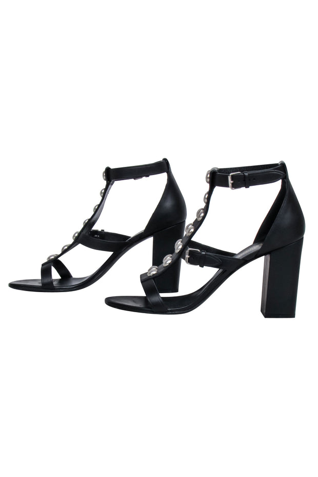 Current Boutique-Yves Saint Laurent - Black Studded Front Strappy Pumps Sz 11