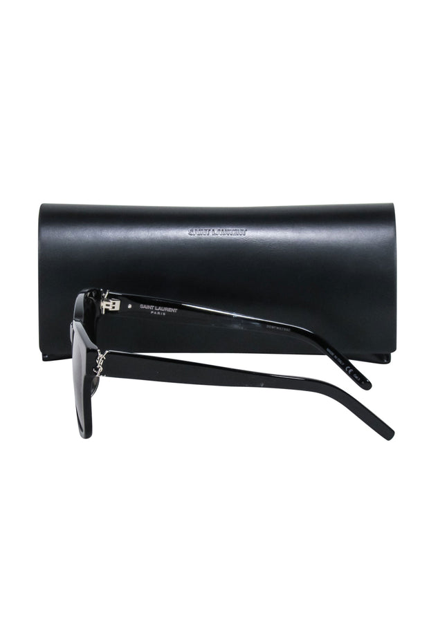 Current Boutique-Yves Saint Laurent - Black Square Sunglasses w/ Logo Side Detail