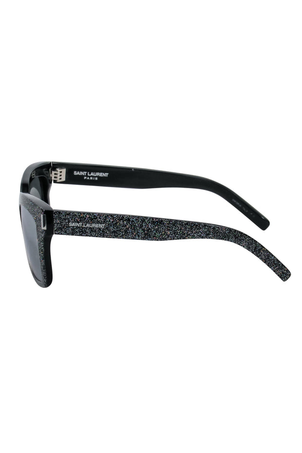 Current Boutique-Yves Saint Laurent - Black w/ Glitter print Detail Square Sunglasses