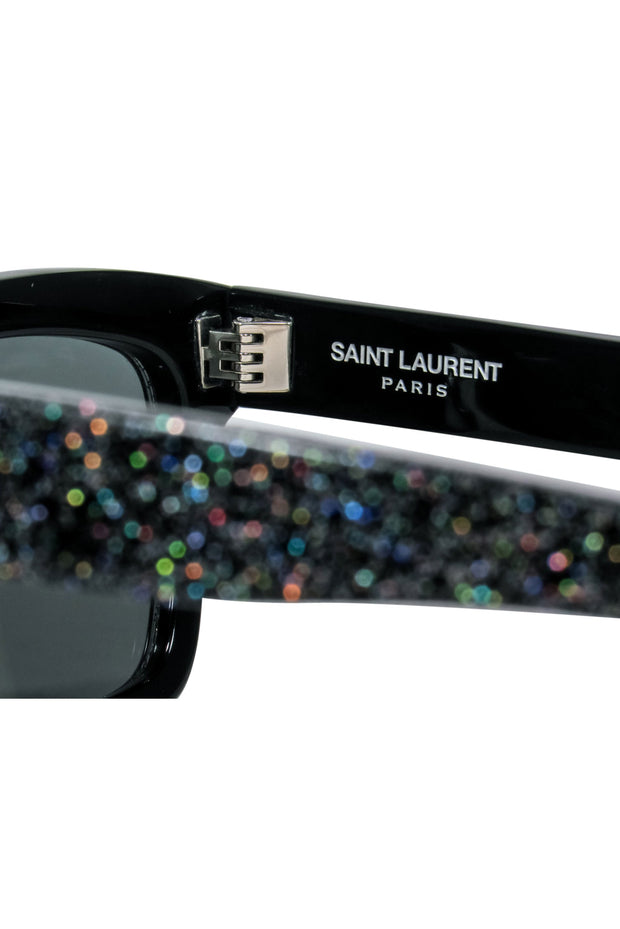 Current Boutique-Yves Saint Laurent - Black w/ Glitter print Detail Square Sunglasses