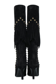 Current Boutique-Saint Laurent - Black Suede Fringe Boots w/ Brass Studs Sz 6.5