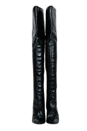 Current Boutique-Saint Laurent - Black Crinkle Leather OTK Boots Sz 8