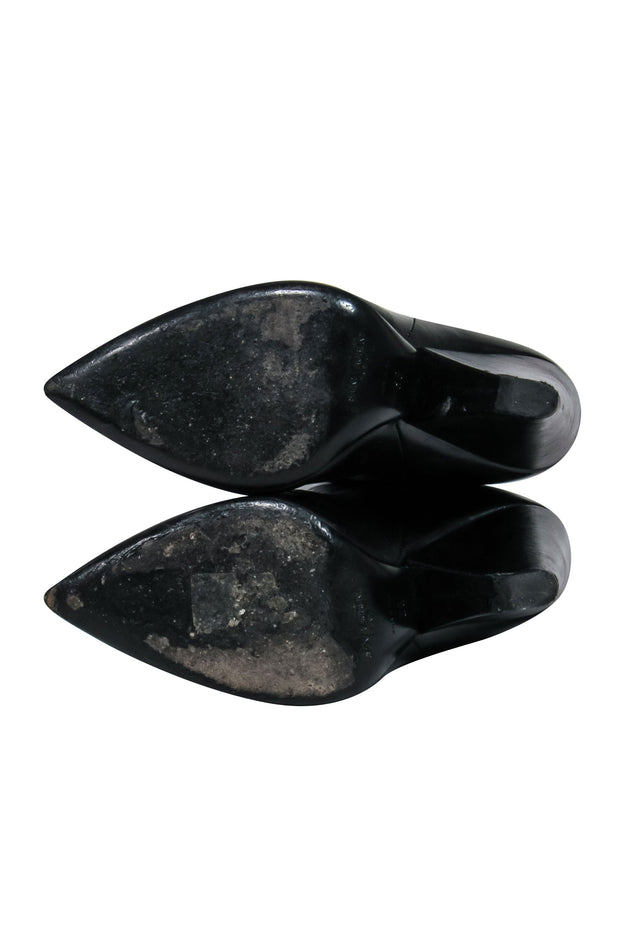 Current Boutique-Saint Laurent - Black Crinkle Leather OTK Boots Sz 8