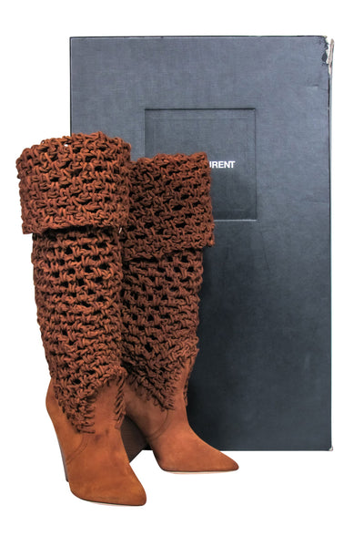 Current Boutique-Yves Saint Laurent - Tan Suede Twine Soho Niki 105 Thigh High Boots Sz 9