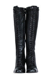 Current Boutique-Yves Saint Laurent - Black Leather Lace-Up Tall Boots Sz 9.5