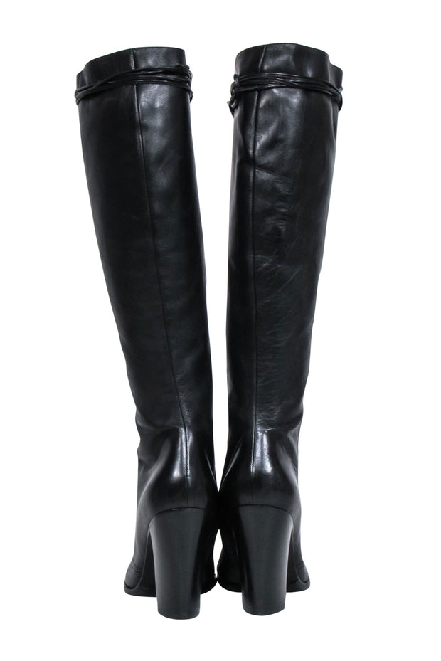 Current Boutique-Yves Saint Laurent - Black Leather Lace-Up Tall Boots Sz 9.5