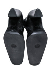 Current Boutique-Yves Saint Laurent - Black Leather Lace-Up Tall Boots Sz 9.5