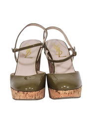 Current Boutique-Yves Saint Laurent - Olive Patent Leather Round Toe Wedges Sz 5