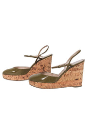 Current Boutique-Yves Saint Laurent - Olive Patent Leather Round Toe Wedges Sz 5