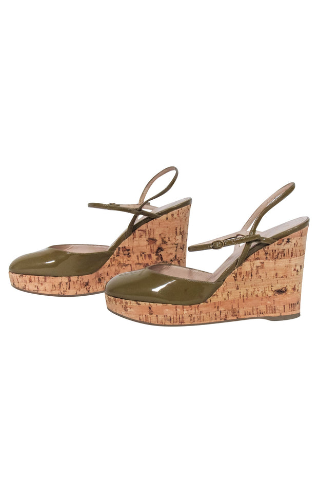 Current Boutique-Yves Saint Laurent - Olive Patent Leather Round Toe Wedges Sz 5