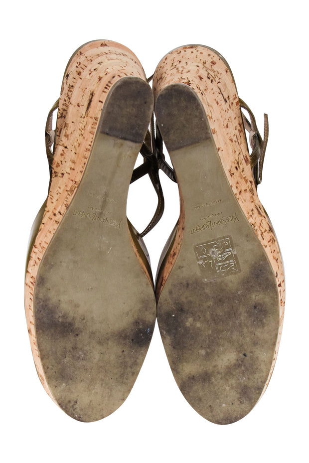 Current Boutique-Yves Saint Laurent - Olive Patent Leather Round Toe Wedges Sz 5