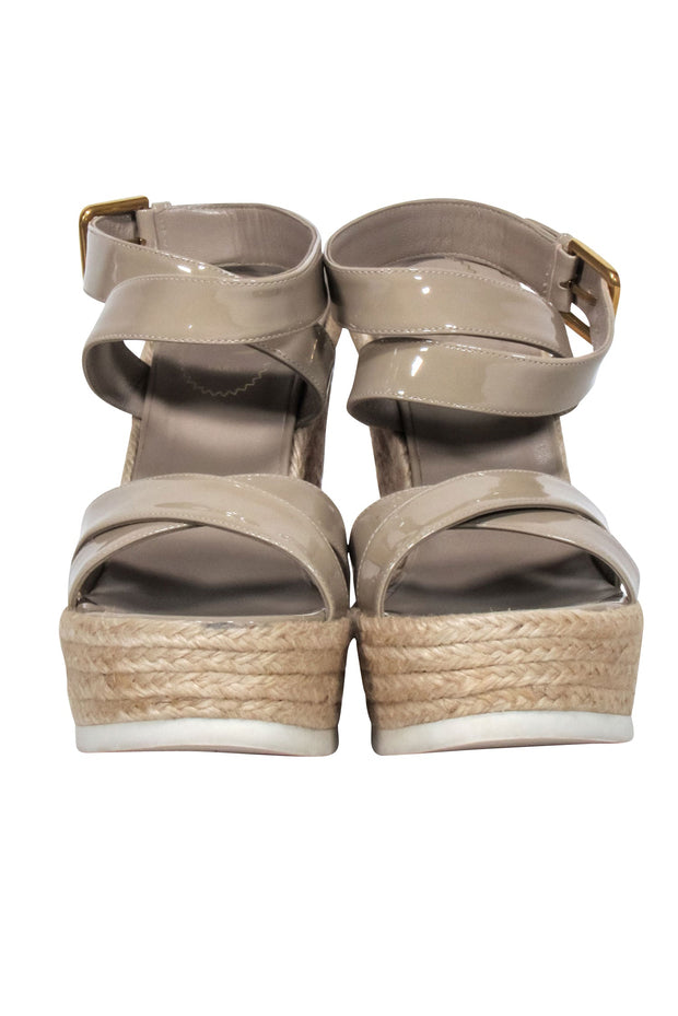 Current Boutique-Yves Saint Laurent - Beige Patent Leather Wedges Sz 7