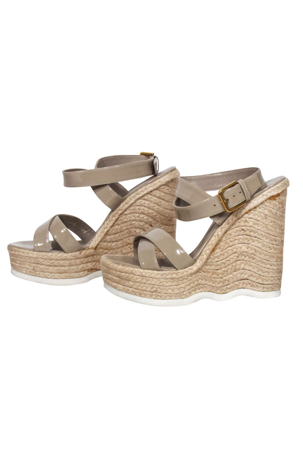 Current Boutique-Yves Saint Laurent - Beige Patent Leather Wedges Sz 7