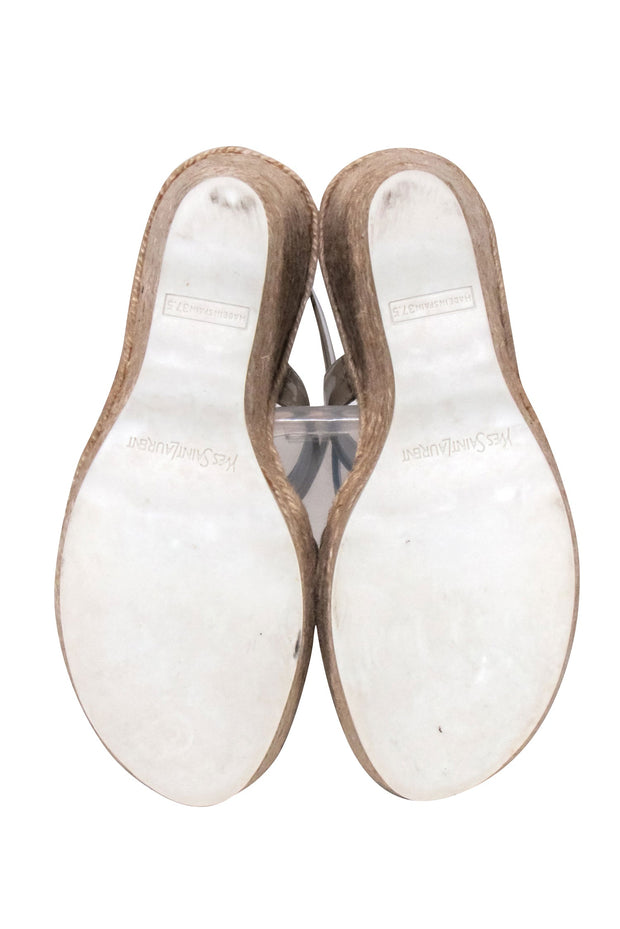 Current Boutique-Yves Saint Laurent - Beige Patent Leather Wedges Sz 7